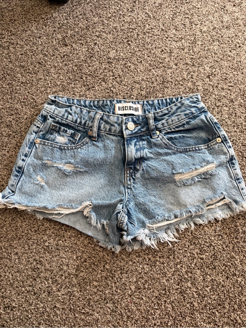 Disclosure Distressed Denim Cutoff Shorts Light Wash Size 3/26